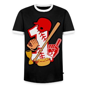 Baseball 1. Geburtstag Party Nummer 1 - 1 Jahre - Männer Kontrast-T-Shirt - Schwarz/Weiß - Vorne - AI Model Female 172 light (172cm) & AI Model Male 178 light (178cm)