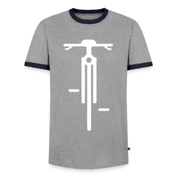 Contour du vélo à partir de l’avant - T-shirt contrasté Homme - gris/marine  - Devant - AI Model Female 172 light (172cm) & AI Model Male 178 light (178cm)