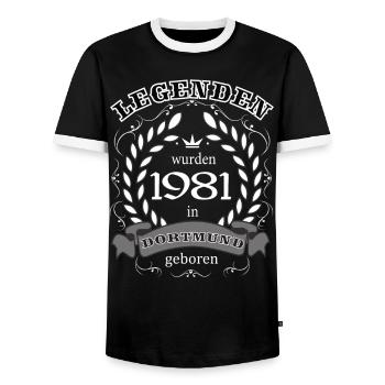 Legenden wurden 1981 in Dortmund geboren - Männer Kontrast-T-Shirt - Schwarz/Weiß - Vorne - AI Model Female 172 light (172cm) & AI Model Male 178 light (178cm)