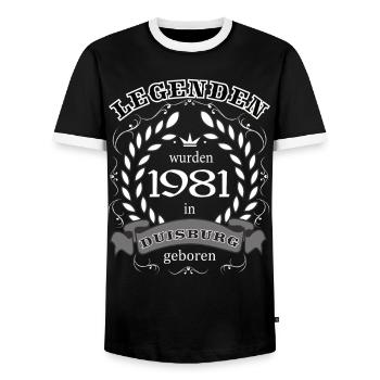 Legenden wurden 1981 in Duisburg geboren - Männer Kontrast-T-Shirt - Schwarz/Weiß - Vorne - AI Model Female 172 light (172cm) & AI Model Male 178 light (178cm)