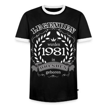 Legenden wurden 1981 in Dresden geboren - Männer Kontrast-T-Shirt - Schwarz/Weiß - Vorne - AI Model Female 172 light (172cm) & AI Model Male 178 light (178cm)