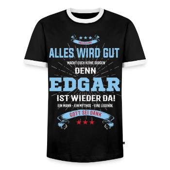 alles wird gut denn Edgar Ist da T-Shirt - Männer Kontrast-T-Shirt - Schwarz/Weiß - Vorne - AI Model Female 172 light (172cm) & AI Model Male 178 light (178cm)
