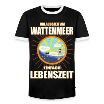 Urlaubszeit am Wattenmeer - einfach Lebenszeit - Männer Kontrast-T-Shirt - Schwarz/Weiß - Vorne - AI Model Female 172 light (172cm) & AI Model Male 178 light (178cm)