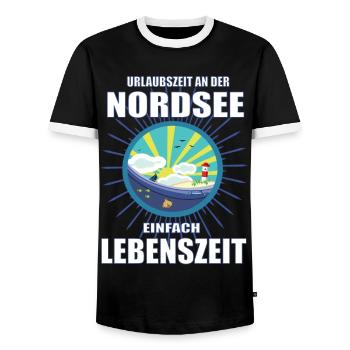Urlaubszeit an der Nordsee, einfach Lebenszeit - Männer Kontrast-T-Shirt - Schwarz/Weiß - Vorne - AI Model Female 172 light (172cm) & AI Model Male 178 light (178cm)