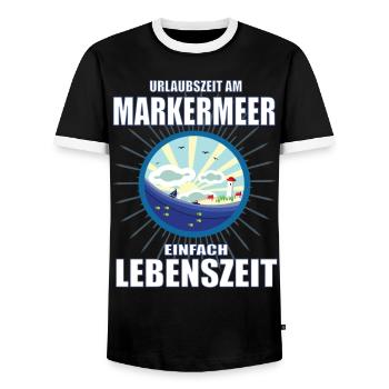 Urlaubzeit am Markermeer - See in den Niederlanden - Männer Kontrast-T-Shirt - Schwarz/Weiß - Vorne - AI Model Female 172 light (172cm) & AI Model Male 178 light (178cm)