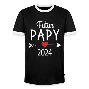 Futur Papy 2024 Cadeau Bientôt Papi - T-shirt contrasté Homme - noir/blanc - Devant - AI Model Female 172 light (172cm) & AI Model Male 178 light (178cm)