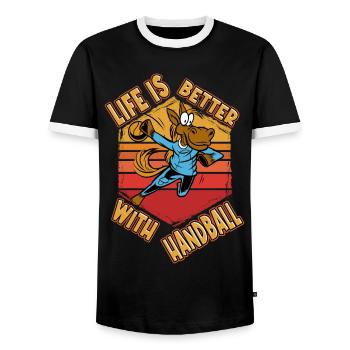 Handball Handballer Spieler Pferd Vintage Retro - Männer Kontrast-T-Shirt - Schwarz/Weiß - Vorne - AI Model Female 172 light (172cm) & AI Model Male 178 light (178cm)