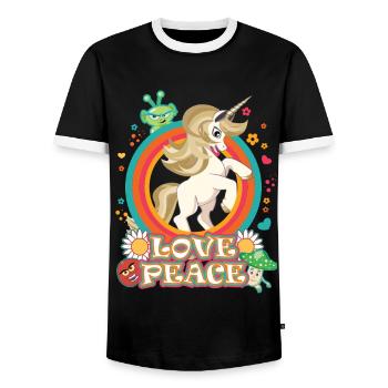 Love and Peace Unicorn - Flowerpower Hippie Design - Men's Ringer Shirt - black/white - Front - AI Model Female 172 light (172cm) & AI Model Male 178 light (178cm)