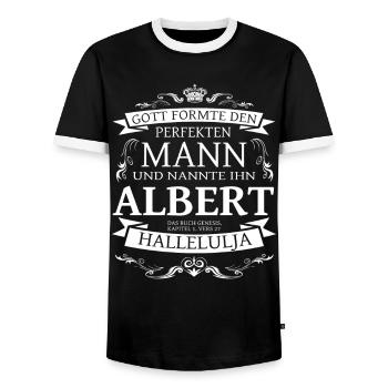 Albert der perfekte Mann von Gott geformt Design - Männer Kontrast-T-Shirt - Schwarz/Weiß - Vorne - AI Model Female 172 light (172cm) & AI Model Male 178 light (178cm)