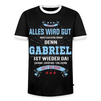 alles wird gut denn Gabriel Ist da T-Shirt - Männer Kontrast-T-Shirt - Schwarz/Weiß - Vorne - AI Model Female 172 light (172cm) & AI Model Male 178 light (178cm)