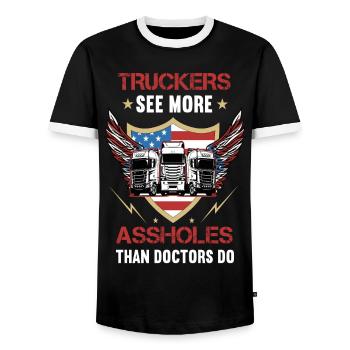 Truckers see more assholes trucker Fernfahrer lkw - Männer Kontrast-T-Shirt - Schwarz/Weiß - Vorne - AI Model Female 172 light (172cm) & AI Model Male 178 light (178cm)