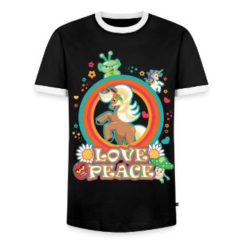 Love and peace Haflinger, Flowerpower Pferd - Männer Kontrast-T-Shirt - Schwarz/Weiß - Vorne - AI Model Female 172 light (172cm) & AI Model Male 178 light (178cm)