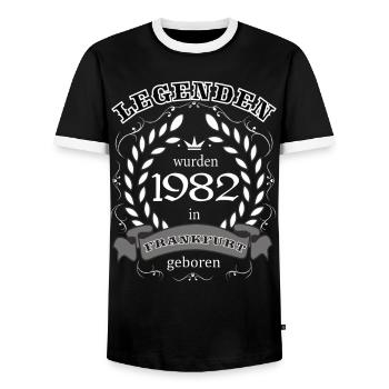 Legenden wurden 1982 in Frankfurt geboren - Männer Kontrast-T-Shirt - Schwarz/Weiß - Vorne - AI Model Female 172 light (172cm) & AI Model Male 178 light (178cm)