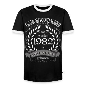 Legenden wurden 1982 in Dresden geboren - Männer Kontrast-T-Shirt - Schwarz/Weiß - Vorne - AI Model Female 172 light (172cm) & AI Model Male 178 light (178cm)
