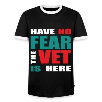 Have no Fear the Vet is here Outfit - Men's Ringer Shirt - black/white - Front - AI Model Female 172 light (172cm) & AI Model Male 178 light (178cm)