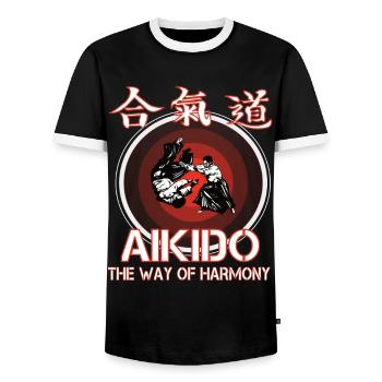 L’Aïkido, la voie de l’harmonie - T-shirt contrasté Homme - noir/blanc - Devant - AI Model Female 172 light (172cm) & AI Model Male 178 light (178cm)