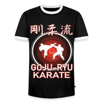 La tenue cool d’arts martiaux de karaté Goju-ryu, - T-shirt contrasté Homme - noir/blanc - Devant - AI Model Female 172 light (172cm) & AI Model Male 178 light (178cm)
