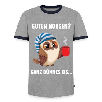Guten morgen Eule Eulen Eulenliebhaber Nachtvogel - Männer Kontrast-T-Shirt - Grau/Navy  - Vorne - AI Model Female 172 light (172cm) & AI Model Male 178 light (178cm)