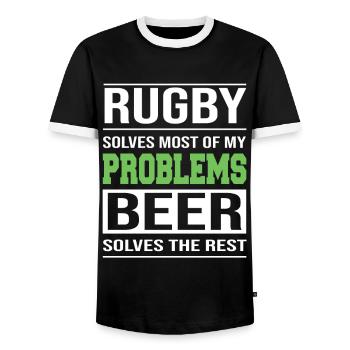 Rugby solves Most of my Problems - Männer Kontrast-T-Shirt - Schwarz/Weiß - Vorne - AI Model Female 172 light (172cm) & AI Model Male 178 light (178cm)