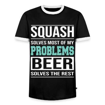 Squash solves most of my Problems - Men's Ringer Shirt - black/white - Front - AI Model Female 172 light (172cm) & AI Model Male 178 light (178cm)