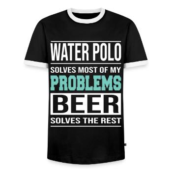 Wasserball - Water Polo solves Most of my Problems - Männer Kontrast-T-Shirt - Schwarz/Weiß - Vorne - AI Model Female 172 light (172cm) & AI Model Male 178 light (178cm)