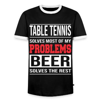 Table Tennis solves Most of my Problems - Männer Kontrast-T-Shirt - Schwarz/Weiß - Vorne - AI Model Female 172 light (172cm) & AI Model Male 178 light (178cm)