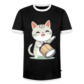 Cute cat with drum - Men's Ringer Shirt - black/white - Front - AI Model Female 172 light (172cm) & AI Model Male 178 light (178cm)