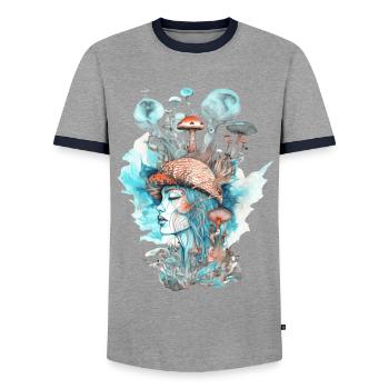 Trippy Shaman - Men's Ringer Shirt - grey/navy  - Front - AI Model Female 172 light (172cm) & AI Model Male 178 light (178cm)