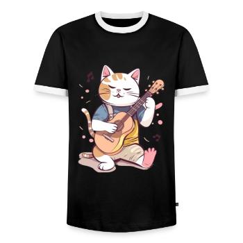 Cute cat with guitar - Men's Ringer Shirt - black/white - Front - AI Model Female 172 light (172cm) & AI Model Male 178 light (178cm)