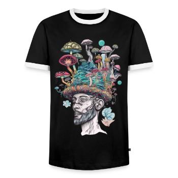 Trippy Shaman - Men's Ringer Shirt - black/white - Front - AI Model Female 172 light (172cm) & AI Model Male 178 light (178cm)