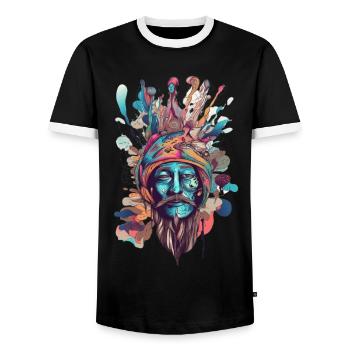 Trippy Shaman - Men's Ringer Shirt - black/white - Front - AI Model Female 172 light (172cm) & AI Model Male 178 light (178cm)