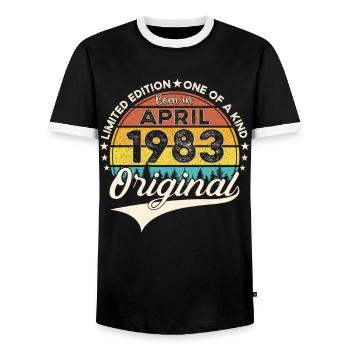40th birthday man April Born 1983 Original - Men's Ringer Shirt - black/white - Front - AI Model Female 172 light (172cm) & AI Model Male 178 light (178cm)