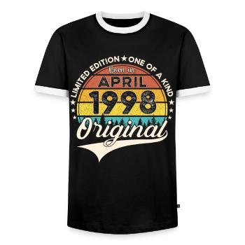 25th birthday man April Born 1998 Original - Men's Ringer Shirt - black/white - Front - AI Model Female 172 light (172cm) & AI Model Male 178 light (178cm)