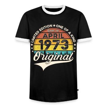 50e anniversaire homme April Né en 1973 Original - T-shirt contrasté Homme - noir/blanc - Devant - AI Model Female 172 light (172cm) & AI Model Male 178 light (178cm)