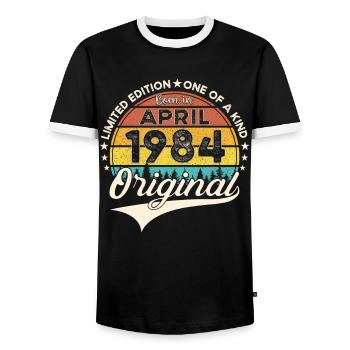 39e anniversaire homme April Né 1984 Original - T-shirt contrasté Homme - noir/blanc - Devant - AI Model Female 172 light (172cm) & AI Model Male 178 light (178cm)