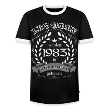 Legenden wurden 1983 in Dortmund geboren - Männer Kontrast-T-Shirt - Schwarz/Weiß - Vorne - AI Model Female 172 light (172cm) & AI Model Male 178 light (178cm)