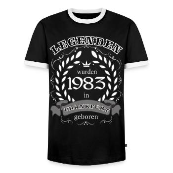 Legenden wurden 1983 in Frankfurt geboren - Männer Kontrast-T-Shirt - Schwarz/Weiß - Vorne - AI Model Female 172 light (172cm) & AI Model Male 178 light (178cm)