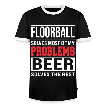 Floorball solves Most of my Problems - Männer Kontrast-T-Shirt - Schwarz/Weiß - Vorne - AI Model Female 172 light (172cm) & AI Model Male 178 light (178cm)