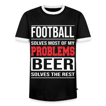 Football solves Most of my Problems - Männer Kontrast-T-Shirt - Schwarz/Weiß - Vorne - AI Model Female 172 light (172cm) & AI Model Male 178 light (178cm)