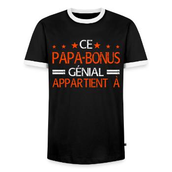 Ce Papa Bonus Appartient à Personnalisé Cadeau - T-shirt contrasté Homme - noir/blanc - Devant - AI Model Female 172 light (172cm) & AI Model Male 178 light (178cm)