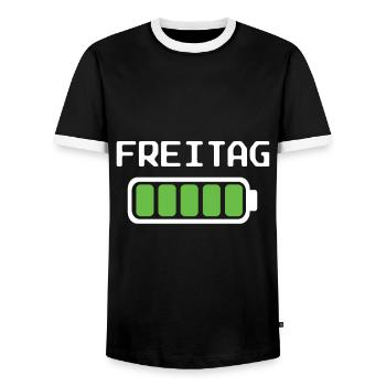 Freitag Akku voll geladen - Akkustand - Männer Kontrast-T-Shirt - Schwarz/Weiß - Vorne - AI Model Female 172 light (172cm) & AI Model Male 178 light (178cm)