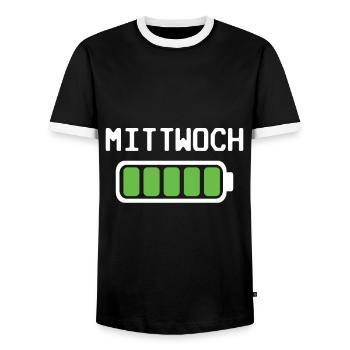 Mittwoch Akku voll geladen - Akkustand - Männer Kontrast-T-Shirt - Schwarz/Weiß - Vorne - AI Model Female 172 light (172cm) & AI Model Male 178 light (178cm)