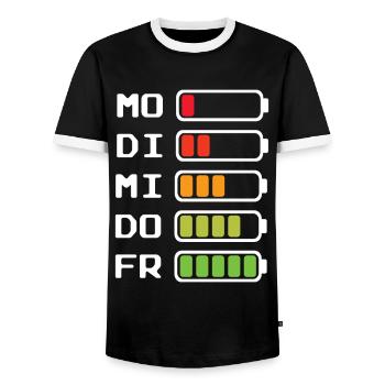 Wochentage Akkustand Montag bis Freitag - Männer Kontrast-T-Shirt - Schwarz/Weiß - Vorne - AI Model Female 172 light (172cm) & AI Model Male 178 light (178cm)