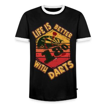 Darts, dartboard, dartboard, darts, darts players - Men's Ringer Shirt - black/white - Front - AI Model Female 172 light (172cm) & AI Model Male 178 light (178cm)
