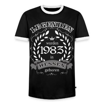 Legenden wurden 1983 in Hessen geboren - Männer Kontrast-T-Shirt - Schwarz/Weiß - Vorne - AI Model Female 172 light (172cm) & AI Model Male 178 light (178cm)