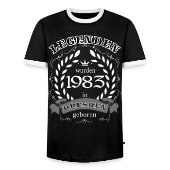 Legenden wurden 1983 in Dresden geboren - Männer Kontrast-T-Shirt - Schwarz/Weiß - Vorne - AI Model Female 172 light (172cm) & AI Model Male 178 light (178cm)