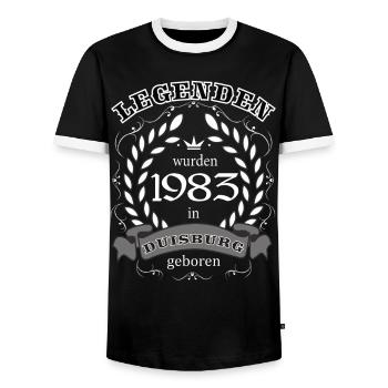 Legenden wurden 1983 in Duisburg geboren - Männer Kontrast-T-Shirt - Schwarz/Weiß - Vorne - AI Model Female 172 light (172cm) & AI Model Male 178 light (178cm)