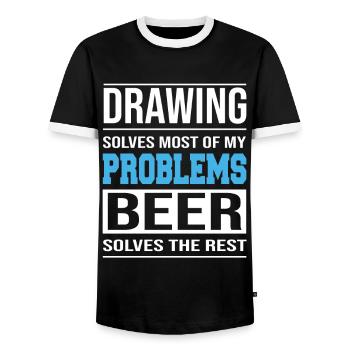 Drawing löst die meisten meiner Probleme - Männer Kontrast-T-Shirt - Schwarz/Weiß - Vorne - AI Model Female 172 light (172cm) & AI Model Male 178 light (178cm)