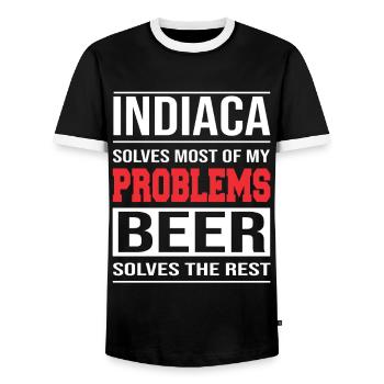 Indiaca résout la plupart de mes problèmes - T-shirt contrasté Homme - noir/blanc - Devant - AI Model Female 172 light (172cm) & AI Model Male 178 light (178cm)