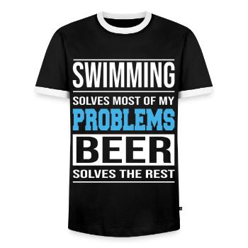 Swimming löst die meisten meiner Probleme - Männer Kontrast-T-Shirt - Schwarz/Weiß - Vorne - AI Model Female 172 light (172cm) & AI Model Male 178 light (178cm)